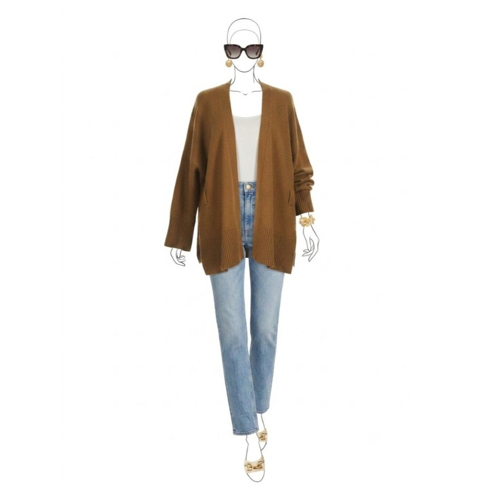 Club Monaco Light Brown Open Front Cashmere Chunky Oversized Cardigan Size M L